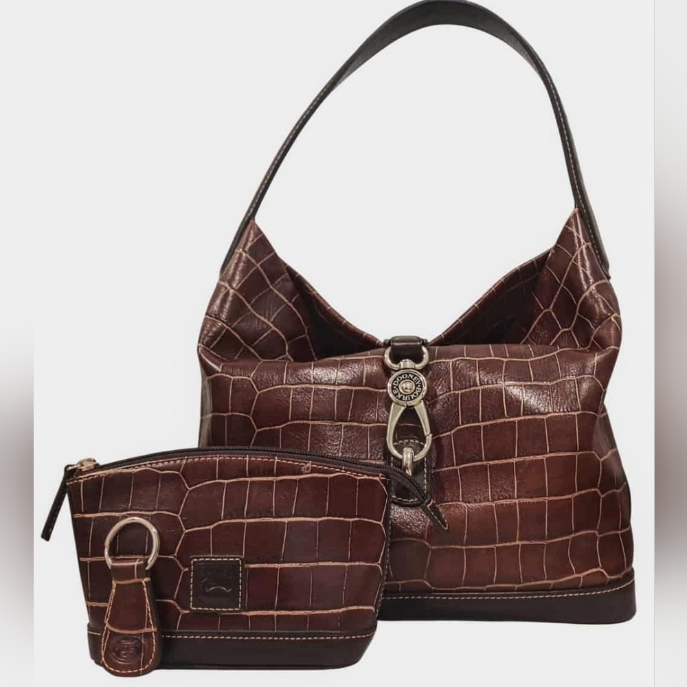Dooney & Bourke Brown Croc-Embossed Shoulder Bag with Wristlet